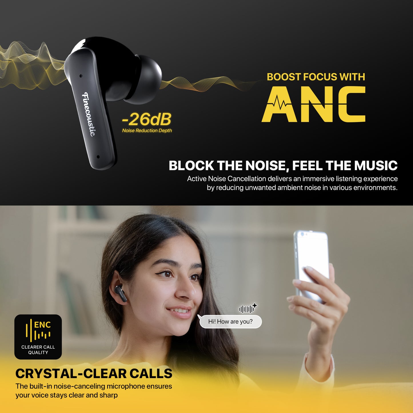Fantech Finecoustic Groove FT20 ANC TWS Bluetooth 13mm Driver Clear Call Display Indicator