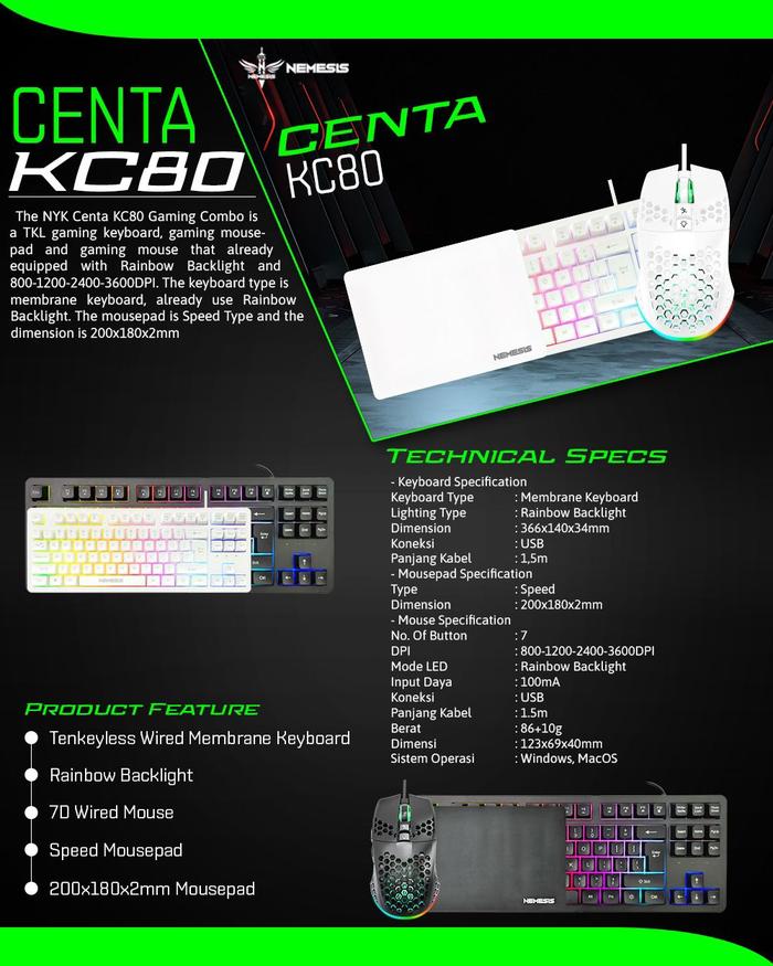 NYK Nemesis Centa KC80 / KC-80 Keyboard Combo 3in1 TKL Gaming Set