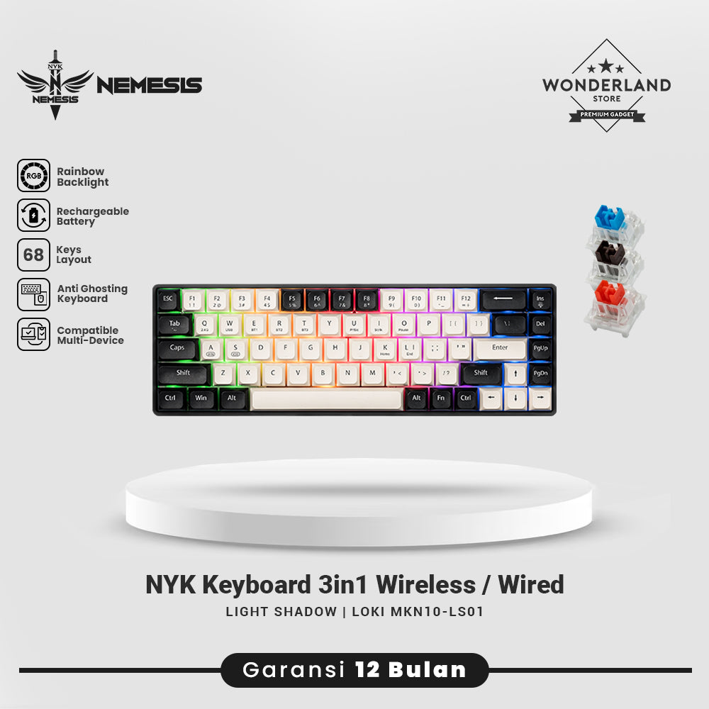 NYK Nemesis Keyboard 3in1 Wireless Connection / Wired Hotswap 5 pin Rechargeable LOKI MKN-10