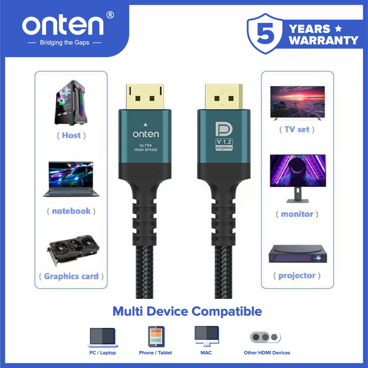 Onten Cable DP TO DP Kabel Display Port 1.2 Support up to 4K DP121