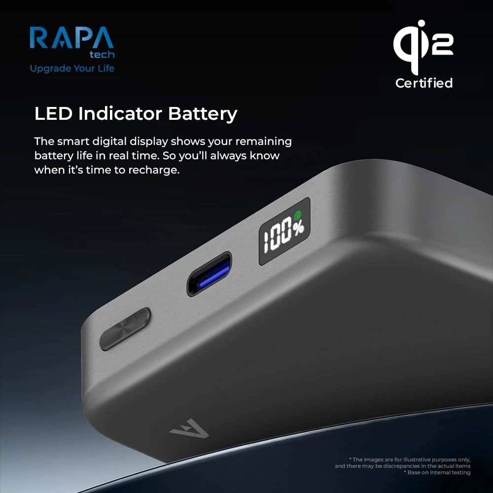RAPAtech Origin ON+ Qi2 30W Powerbank Magsafe LED Display Wireless PB 10000Mah