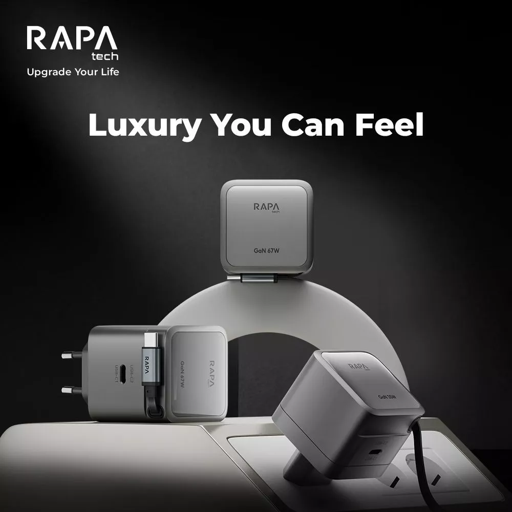RAPAtech Power Loop GaN PD 35W 67W Adaptor Charger with Dual Port Retractable Cable USB-C