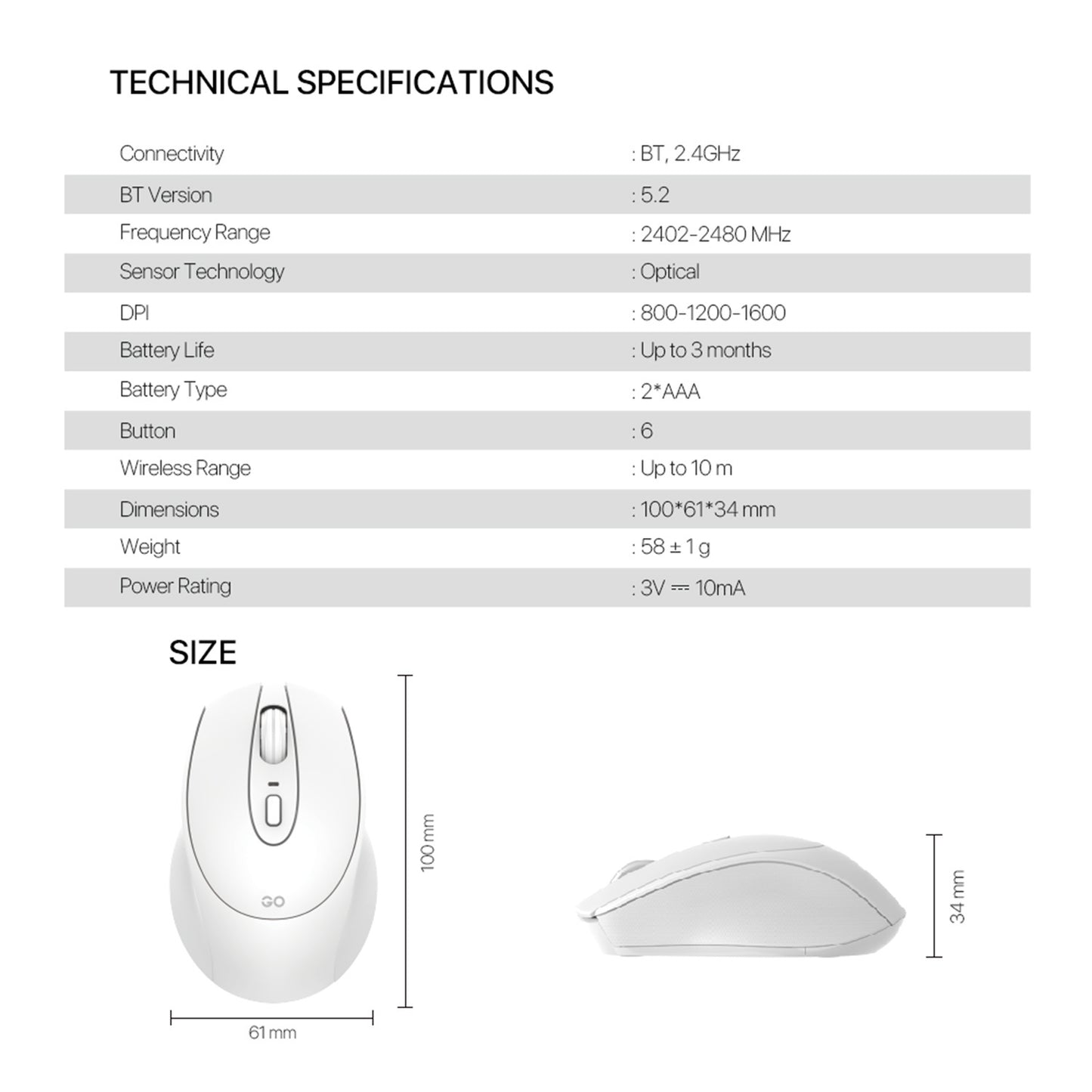 Fantech GO W191S Mouse Wireless Office Silent Click 2.4Ghz Bluetooth 1600DPI