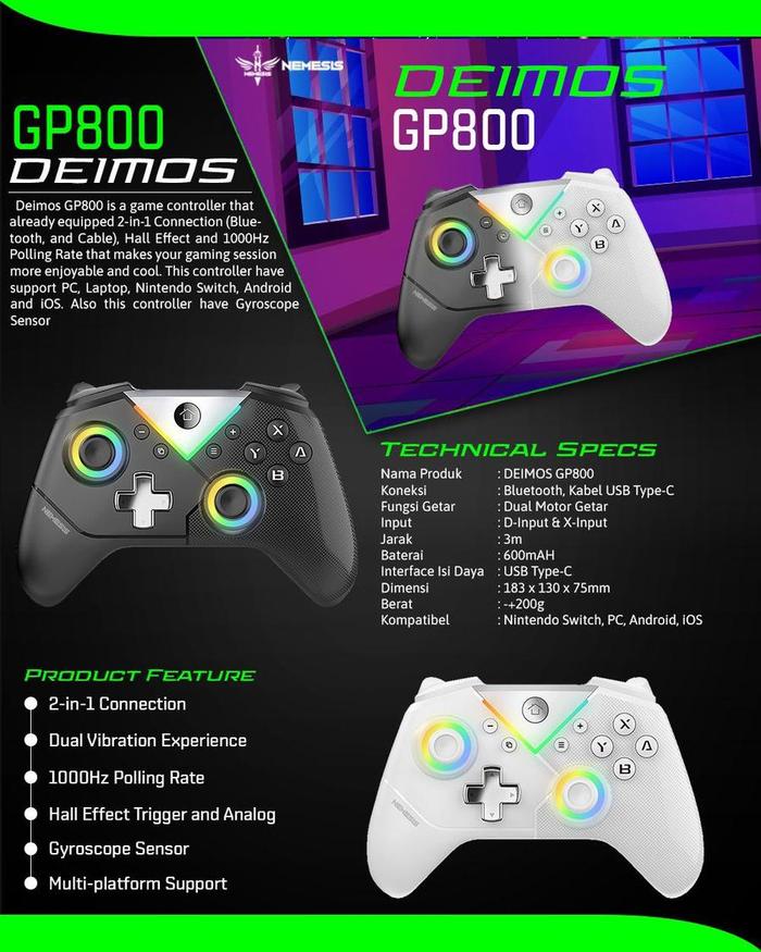 NYK Nemesis Deimos GP800 / GP-800 Gamepad Wireless Connection 2In1 RGB Controller with Hall Effect