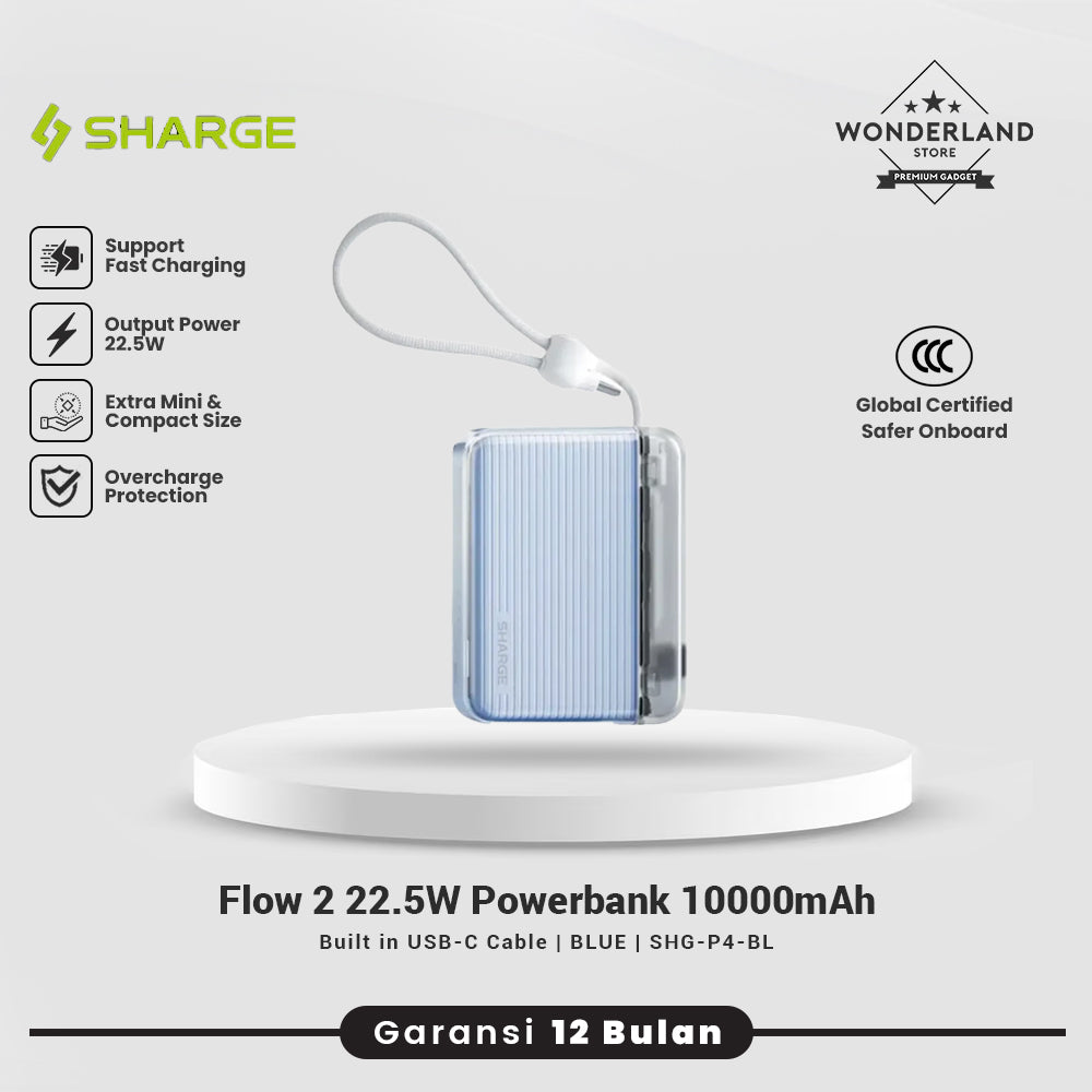Sharge Flow 2 Powerbank 22.5W 10000mAh PD Built in Cable Fast Charging