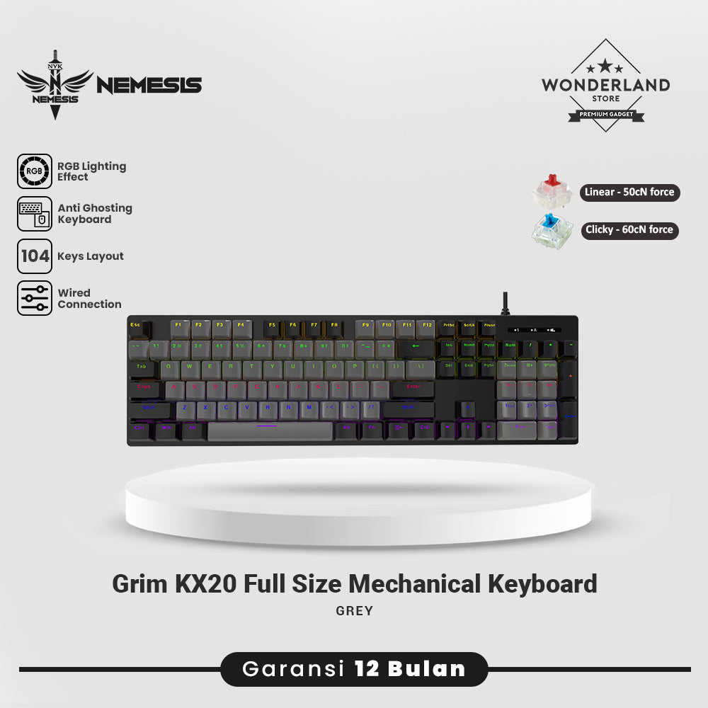 NYK Nemesis Grim KX20 Keyboard Fullsize Mechanical 3 PIN Hotswappable GRIM KX-20