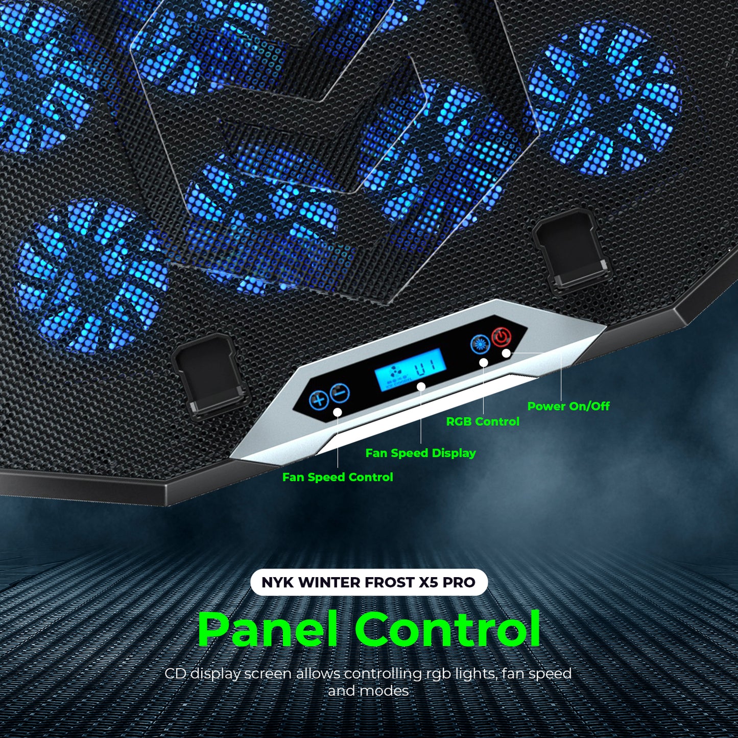 NYK Nemesis Winter Frost X5 Pro Coolingpad 8 Fan RGB with Phone Holder
