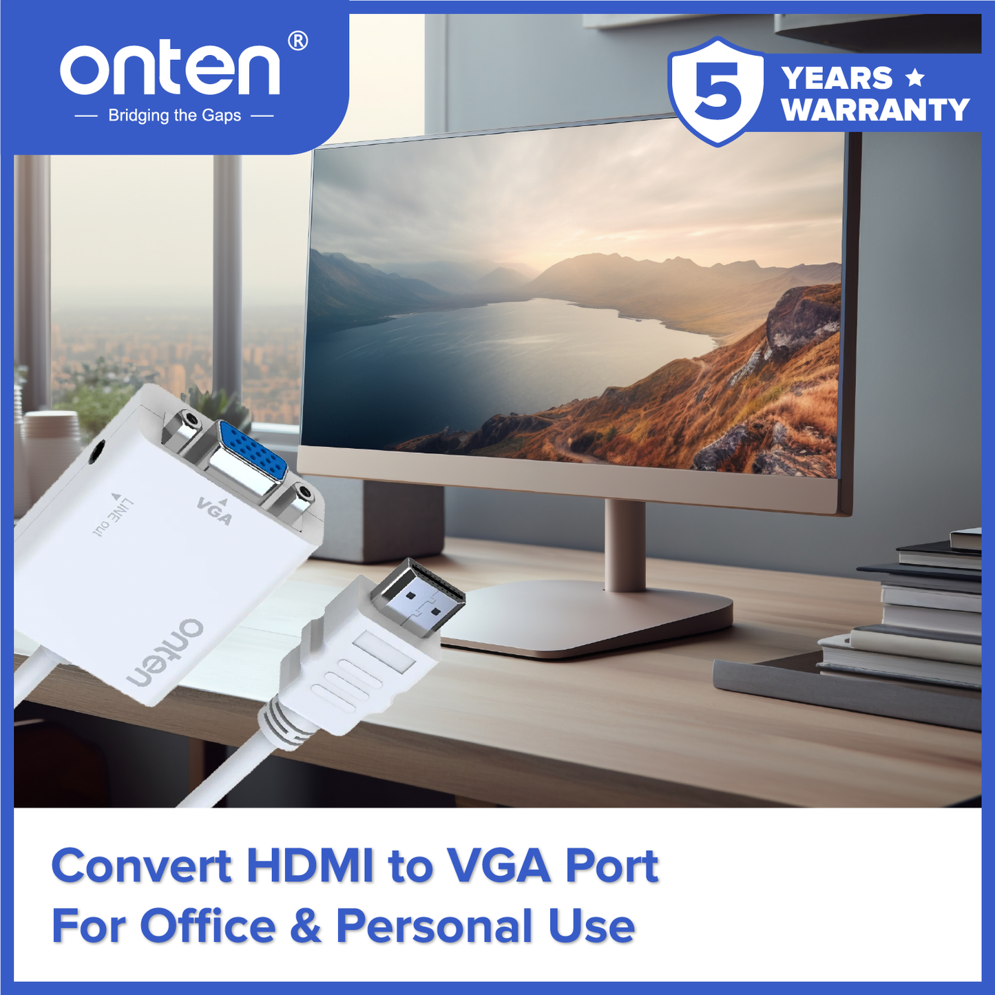 Onten HDMI to VGA Adapter with Audio Jack 3.5mm 1080P OTN-5168