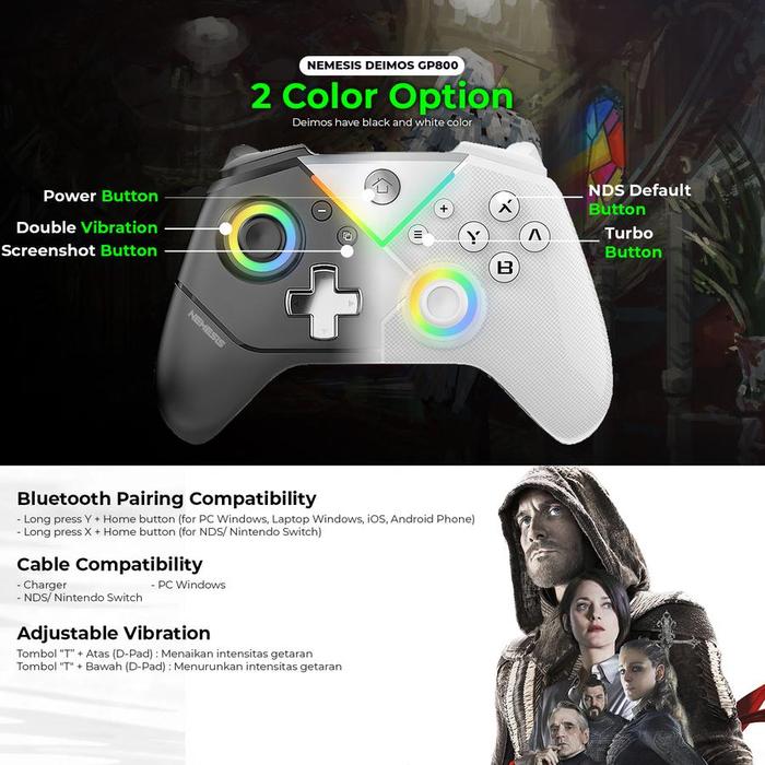 NYK Nemesis Deimos GP800 / GP-800 Gamepad Wireless Connection 2In1 RGB Controller with Hall Effect