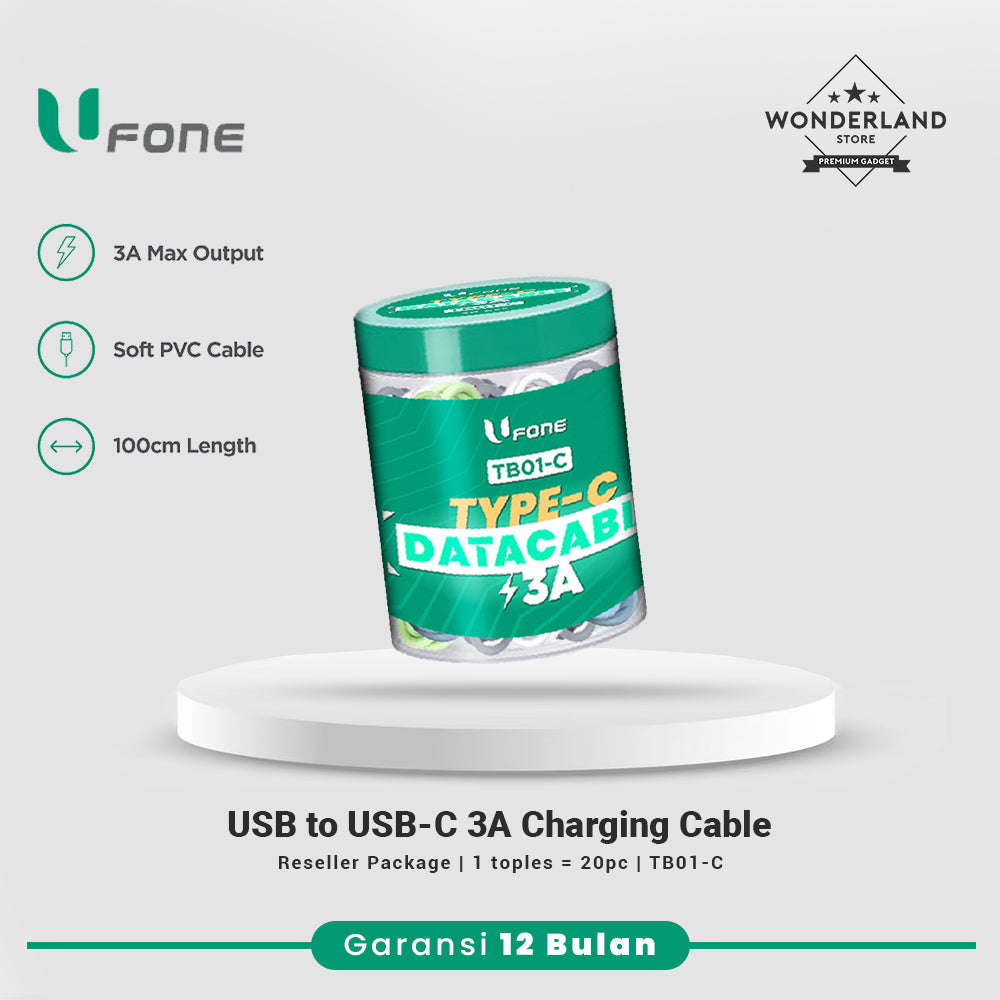 U1me x Ufone Kabel Data USB to USB-C 3A QC Turbo Charge, Super VOOC, Flash Charge