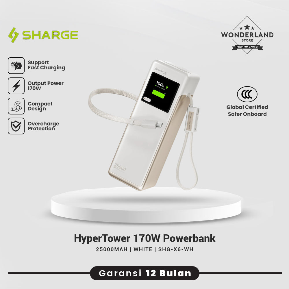 Sharge CCC PowerBank X6 Hyper Tower 170W 25000mAh Built in Cable 4in1 with LCD