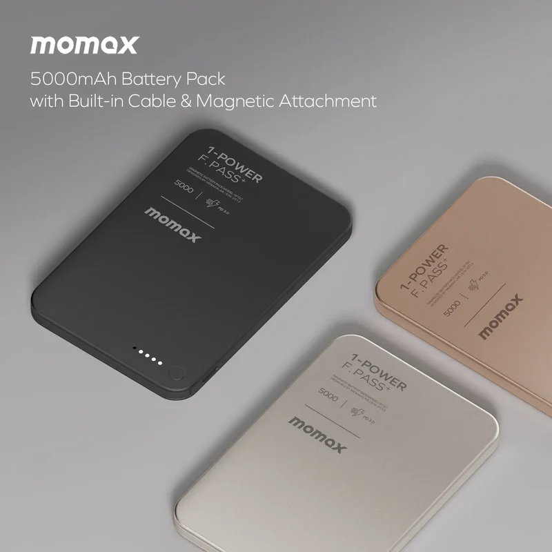 Momax CCC Powerbank 1-Power F.Pass+ 5000mAh 10000Mah Battery Pack with Built-in Cable IP157 IP158