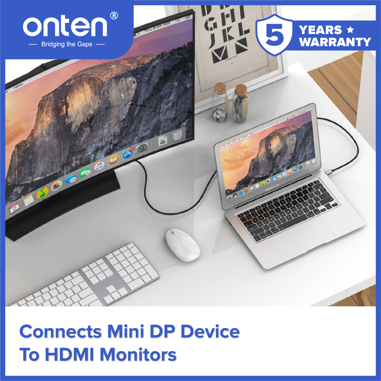 Onten Kabel Mini DP to HDMI Male Converter 1.8Meter Up to 4K @60Hz OTN-5130B