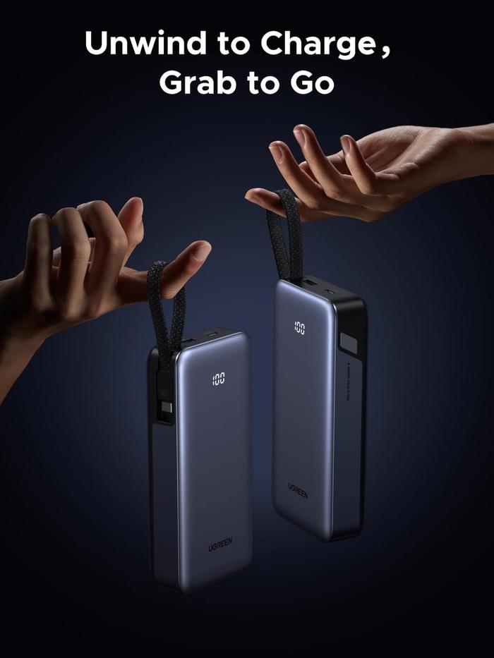 Ugreeen Powerbank 65W 67W Built-in Retractable Cable 20.000mAh PD Fast Charging