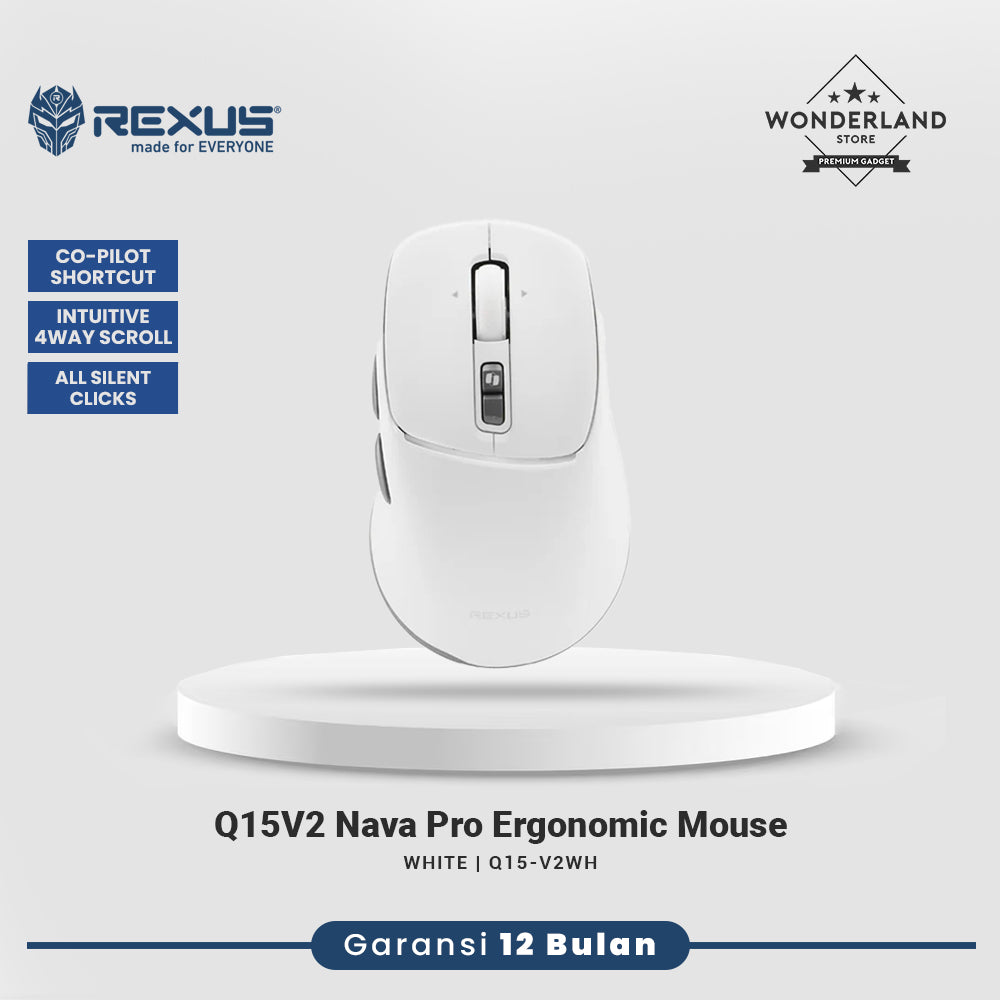 Rexus Q15V2 Nava Pro Q15 Versi 2 Mouse Office Wireless Silent Click - Ergonomic Shape with Co-Pilot