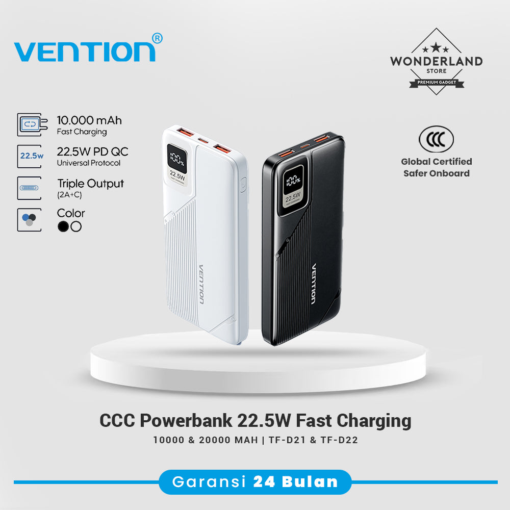 Vention CCC Powerbank 10000mAh 20000mAh 22.5W PD QC SCP AFC FCP LED Display Fast Charge