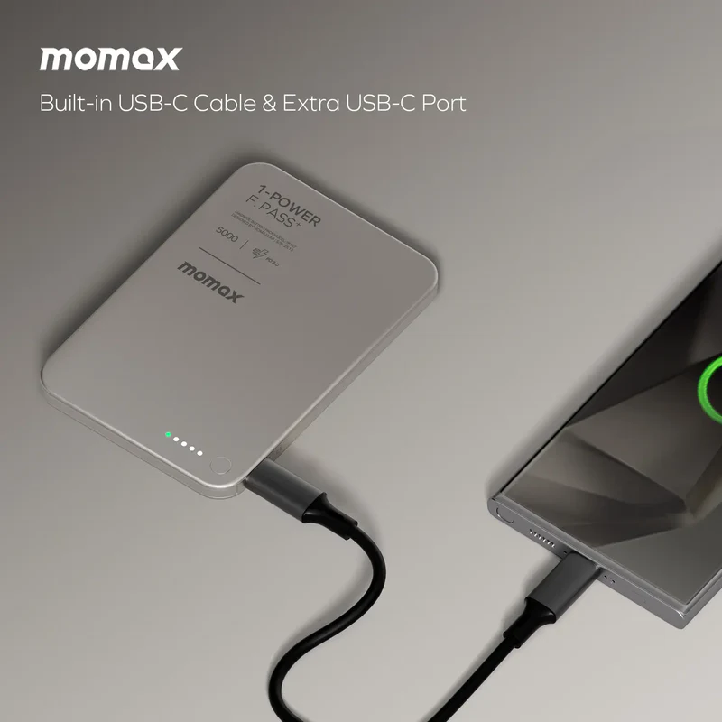 Momax CCC Powerbank 1-Power F.Pass+ 5000mAh 10000Mah Battery Pack with Built-in Cable IP157 IP158
