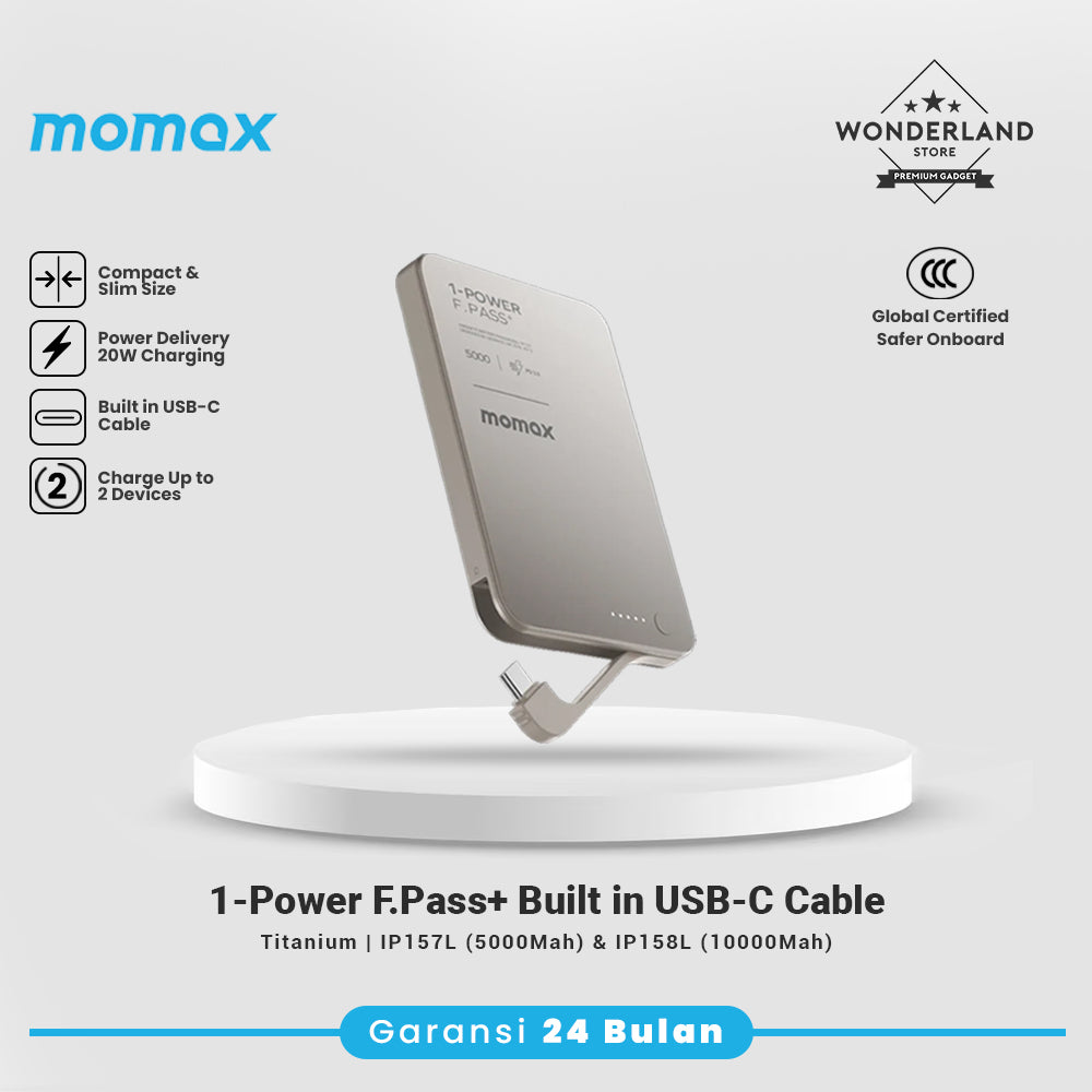 Momax CCC Powerbank 1-Power F.Pass+ 5000mAh 10000Mah Battery Pack with Built-in Cable IP157 IP158
