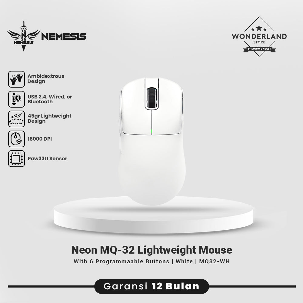 NYK Nemesis Neon MQ32 / MQ-32 Gaming Mouse Lightweight PAW3311 Wireless 2.4Ghz Tri-mode Connection