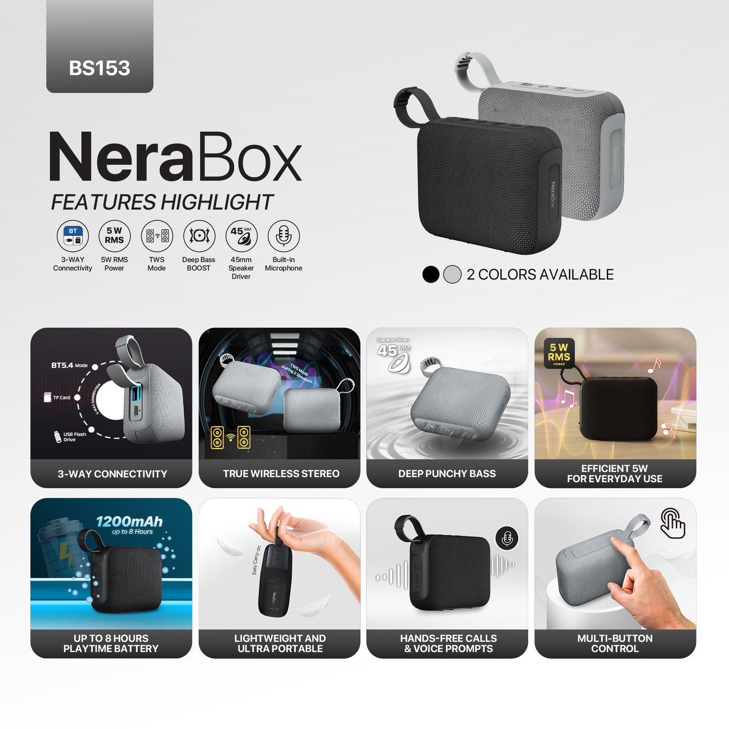 Fantech NeraBox BS153 Speaker Bluetooth 5.4 Portable Super Bass TWS Mode
