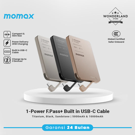 Momax CCC Powerbank 1-Power F.Pass+ 5000mAh 10000Mah Battery Pack with Built-in Cable IP157 IP158