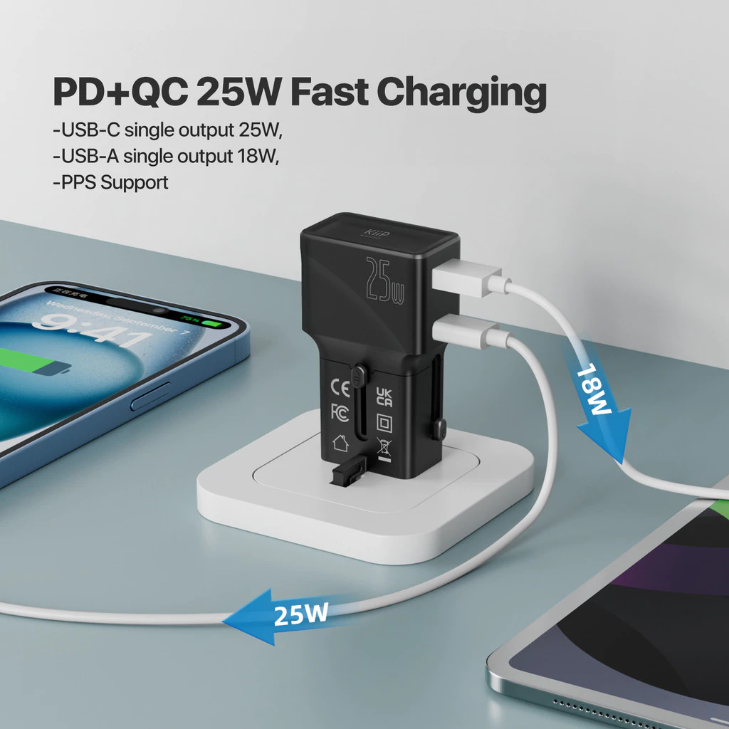 KIIP Universal Travel Adapter 25W 30W 45W PD PPS QC Fast Charging EU/US/US/JP/AU