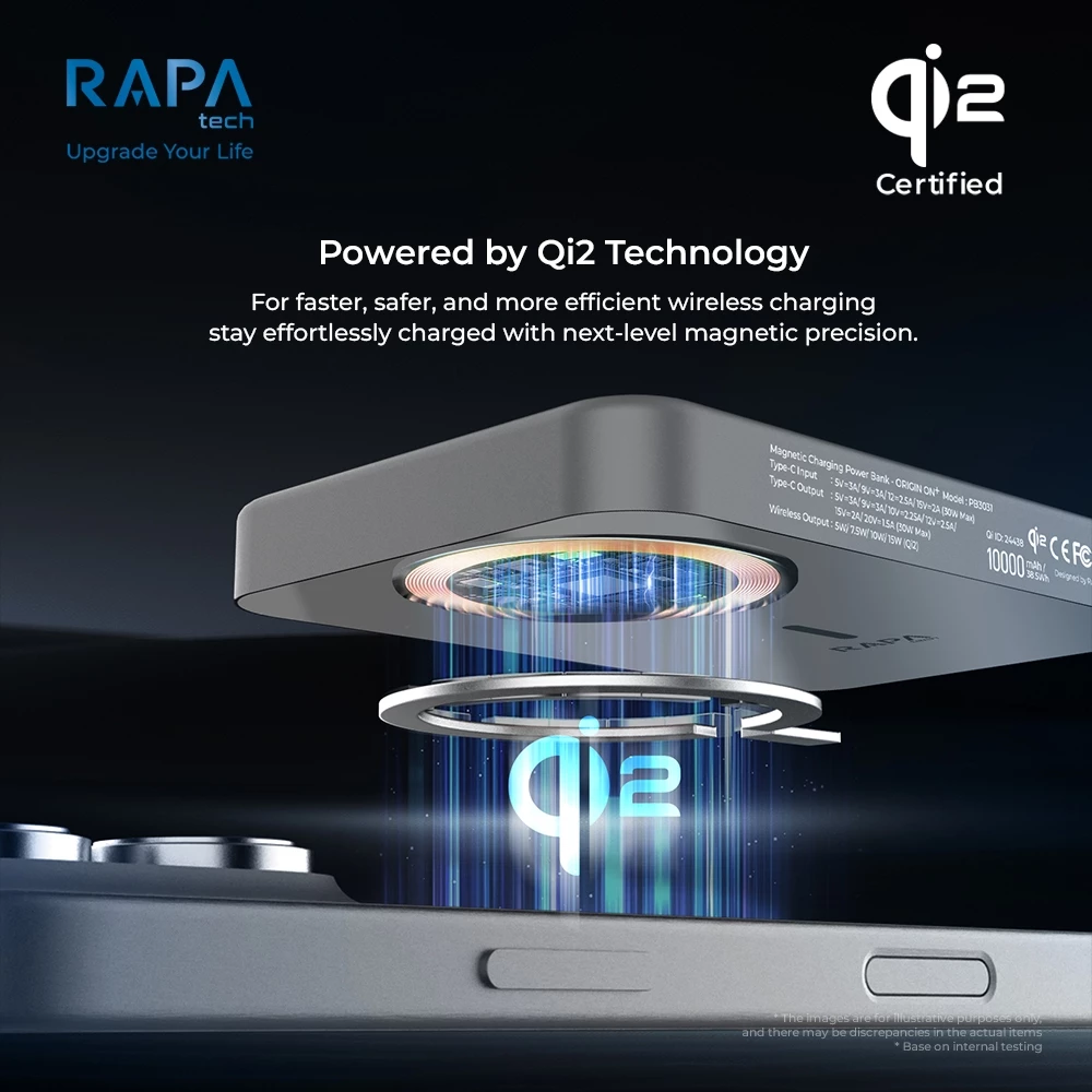 RAPAtech Origin ON+ Qi2 30W Powerbank Magsafe LED Display Wireless PB 10000Mah