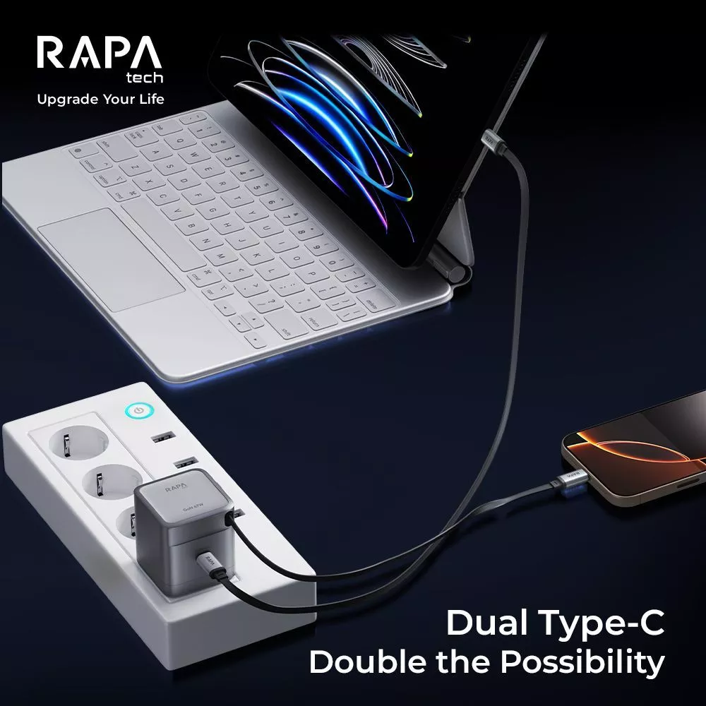 RAPAtech Power Loop GaN PD 35W 67W Adaptor Charger with Dual Port Retractable Cable USB-C