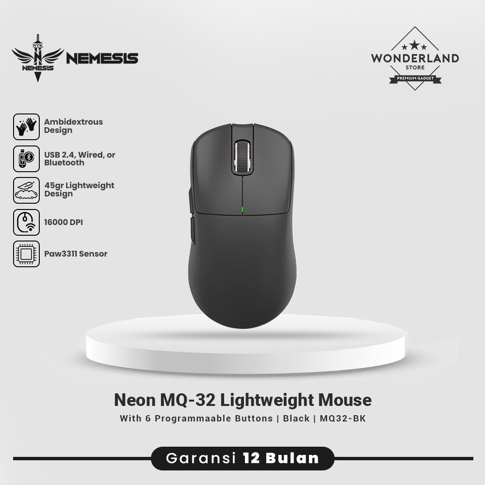 NYK Nemesis Neon MQ32 / MQ-32 Gaming Mouse Lightweight PAW3311 Wireless 2.4Ghz Tri-mode Connection