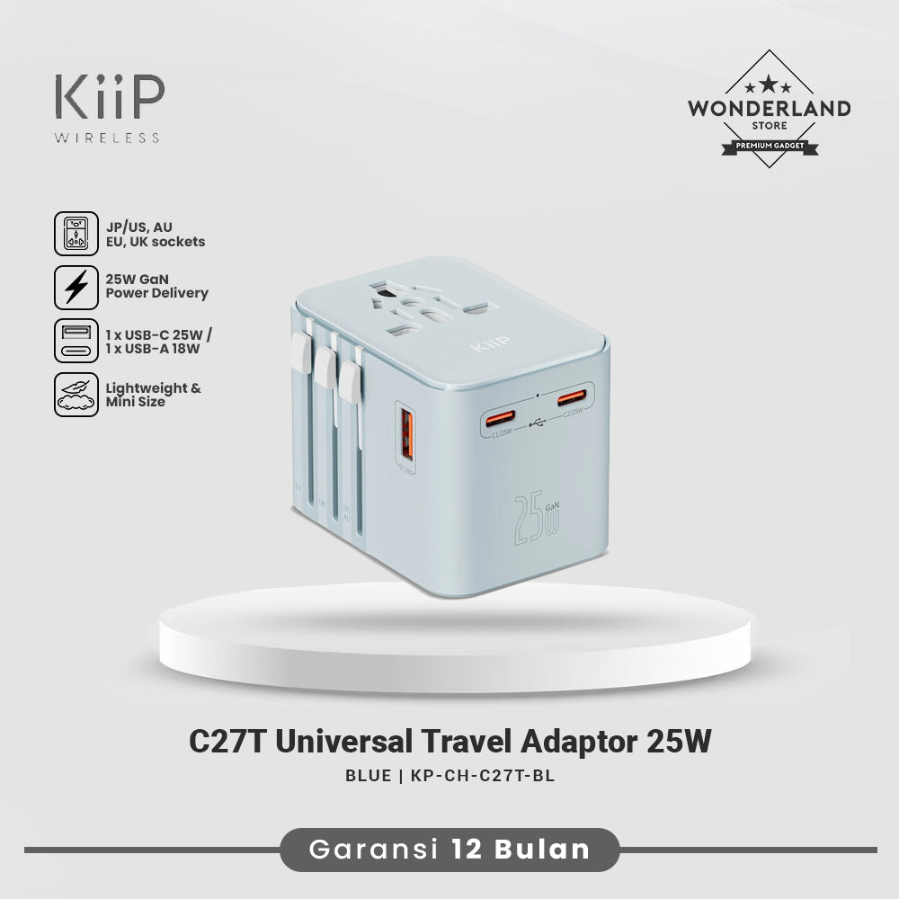 KIIP C27T Universal Travel Adapter GaN Charger EU/US/US/JP/AU PD PPS 25W