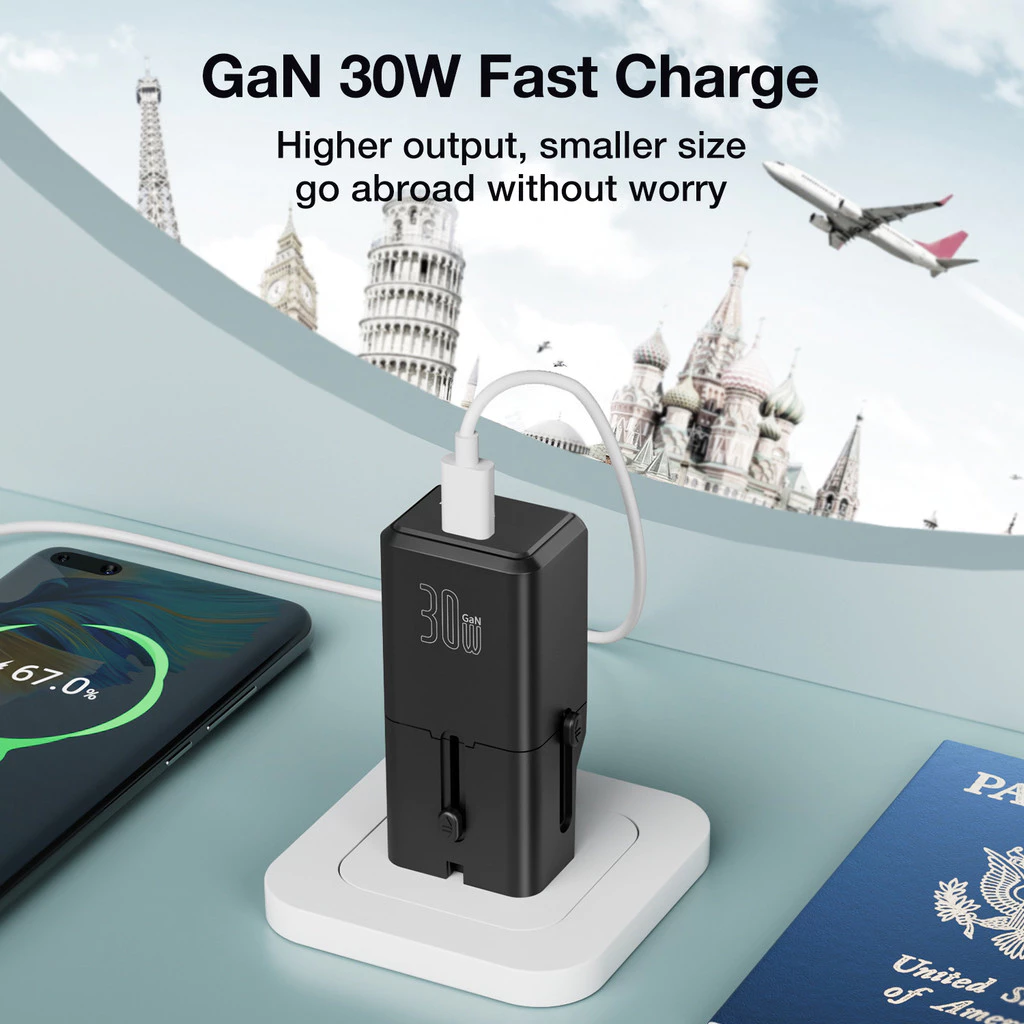 KIIP Universal Travel Adapter 25W 30W 45W PD PPS QC Fast Charging EU/US/US/JP/AU