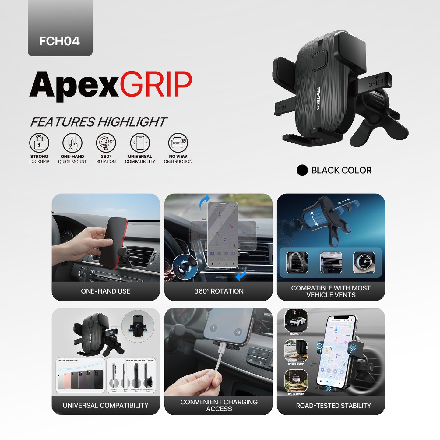 Fantech Car Phone Holder FCH04 AC Air Vent Mount Gravity Phone Holder Mobil Rotasi 360°