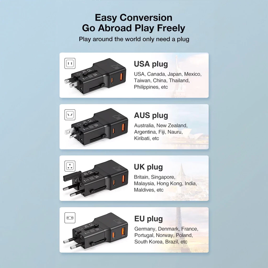 KIIP Universal Travel Adapter 25W 30W 45W PD PPS QC Fast Charging EU/US/US/JP/AU