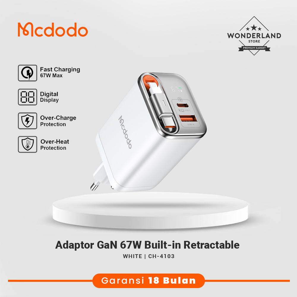 Mcdodo Adaptor 35W 67W with Retractable USB-C Cable + USB-A Port