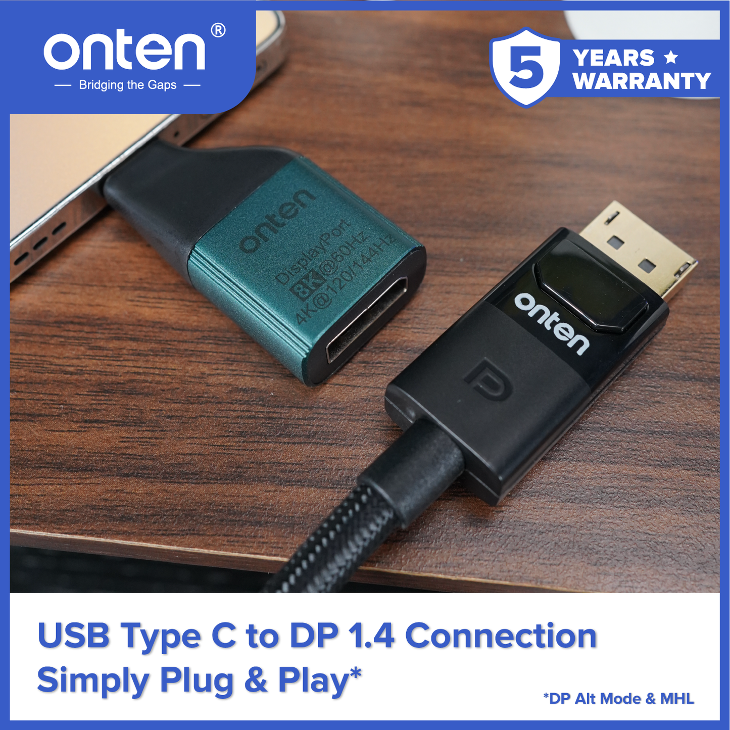 Onten Adapter Converter USB-C to Display Port 8K 60Hz OTN-UC103