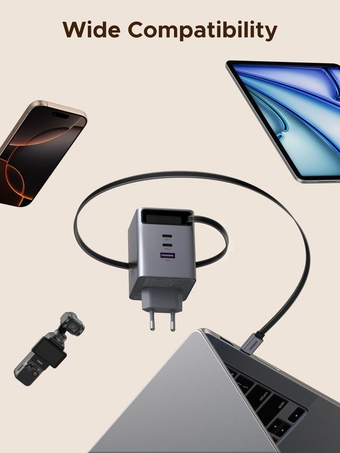 Ugreen Nexode GaN Pro 100W Adaptor Charger Built-in Retractable Cable USB-C Fast Charging