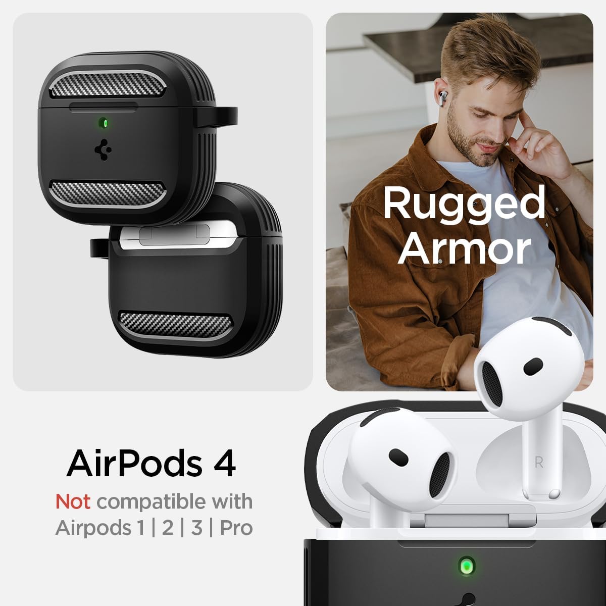Spigen Case AirPods Gen 4 Spigen Rugged Armor Carbon Anti Shock Case Airpods 4