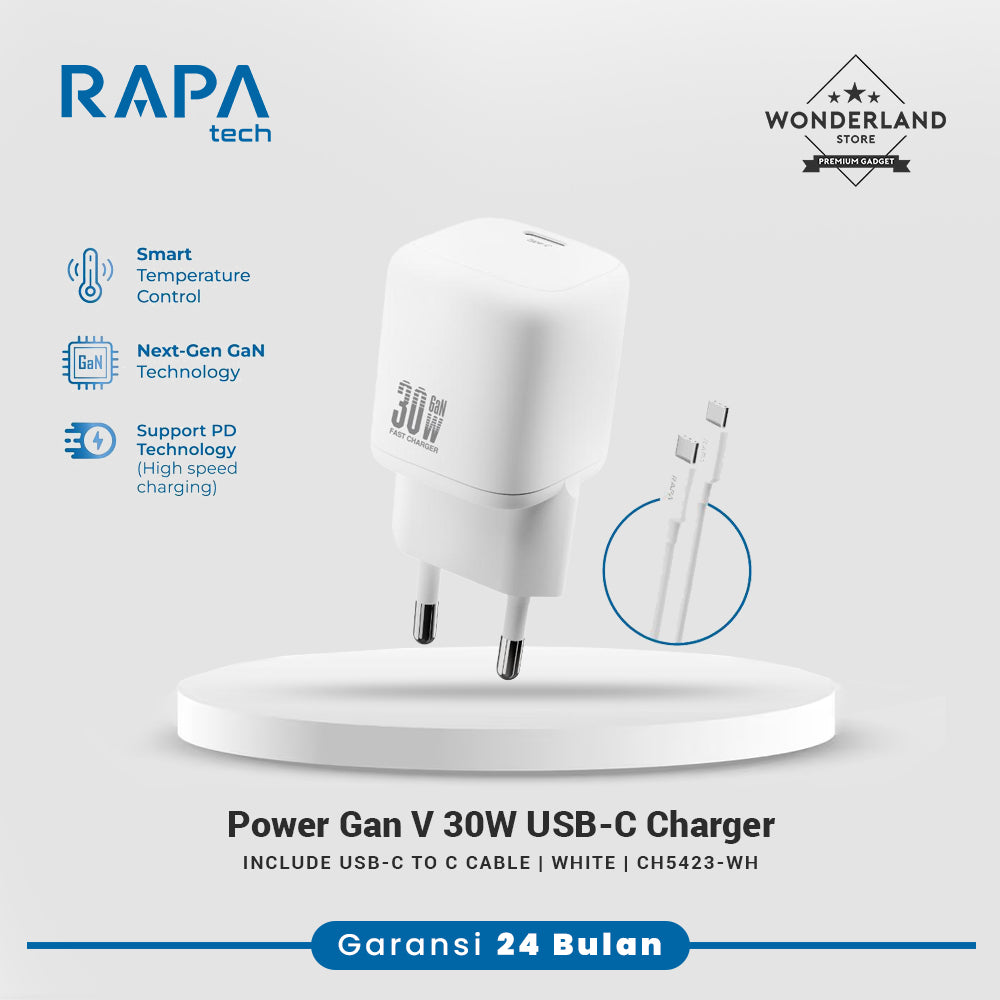 RAPAtech Power GaN V 20W 30W Charger iPhone Android Include USB-C to C Cable