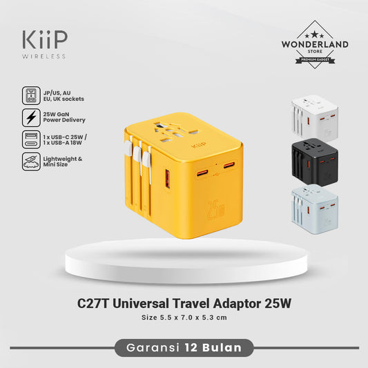 KIIP C27T Universal Travel Adapter GaN Charger EU/US/US/JP/AU PD PPS 25W