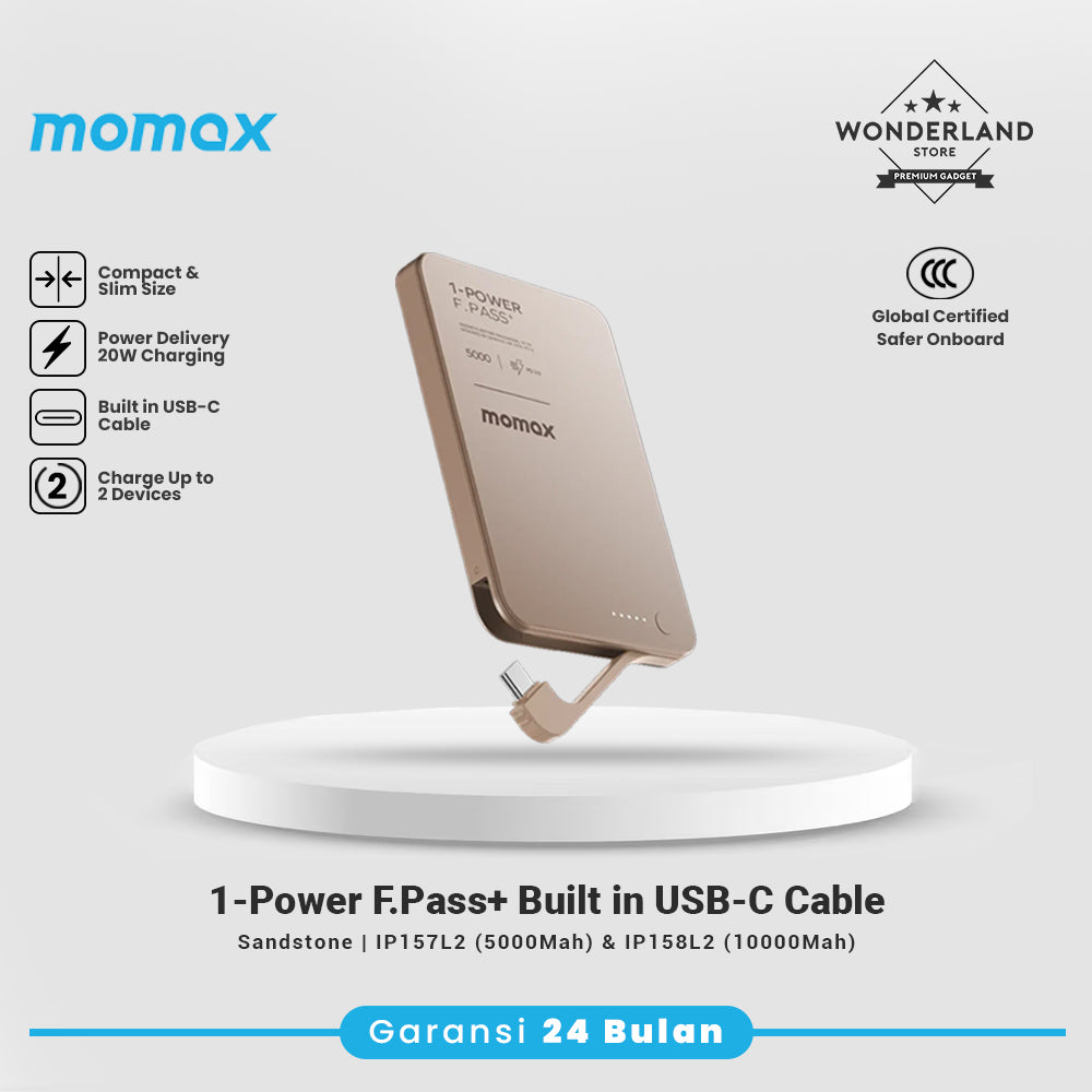 Momax CCC Powerbank 1-Power F.Pass+ 5000mAh 10000Mah Battery Pack with Built-in Cable IP157 IP158