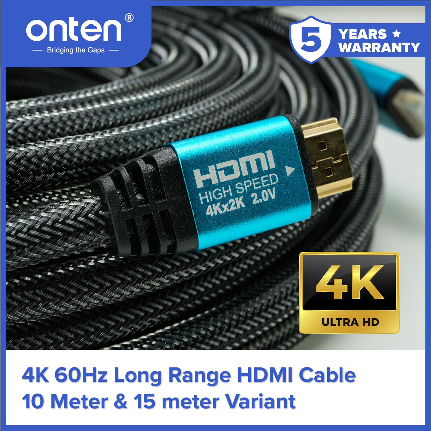 Onten Kabel HDMI to HDMI 2.0 Support Up to 4K @60Hz Gold Plated OTN-8308
