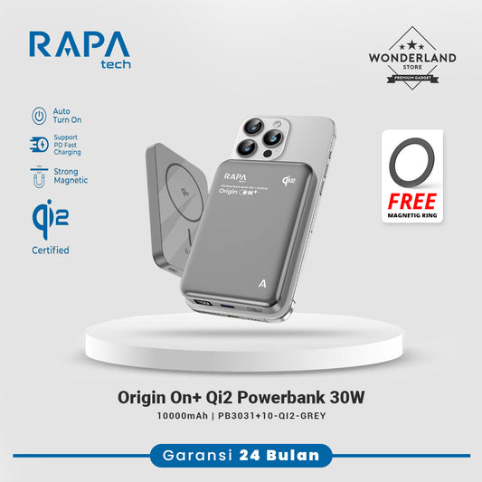 RAPAtech Origin ON+ Qi2 30W Powerbank Magsafe LED Display Wireless PB 10000Mah