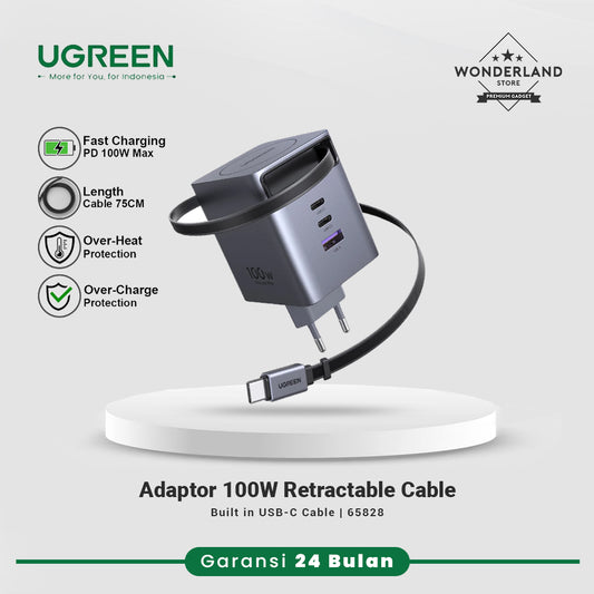 Ugreen Nexode GaN Pro 100W Adaptor Charger Built-in Retractable Cable USB-C Fast Charging