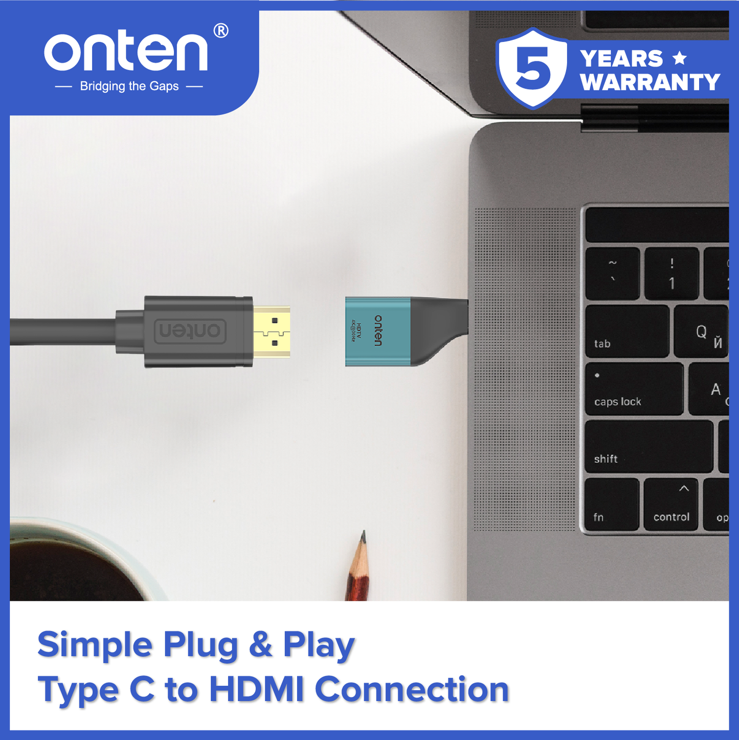 Onten Converter Adapter USB-C to HDMI 4K 30Hz HDTV Thunderbolt DP Alt Mode OTN-UC102H