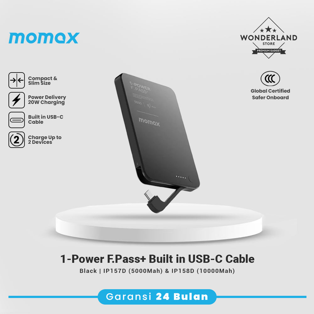 Momax CCC Powerbank 1-Power F.Pass+ 5000mAh 10000Mah Battery Pack with Built-in Cable IP157 IP158