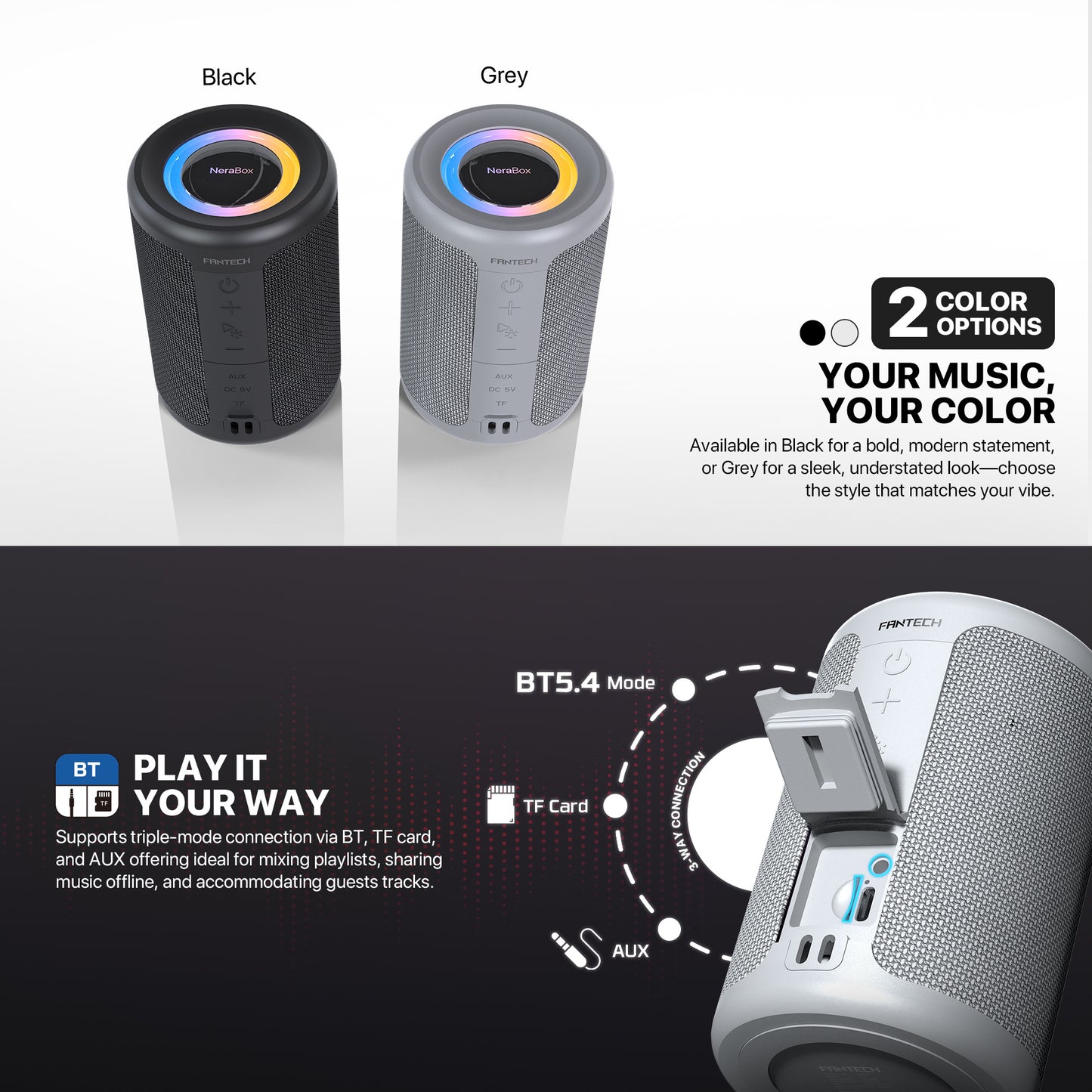 Fantech BS154 Powerfull Bass 52mm 5W RMS TWS Mode Bluetooth 5.4 RGB Estetik 1200 mAh
