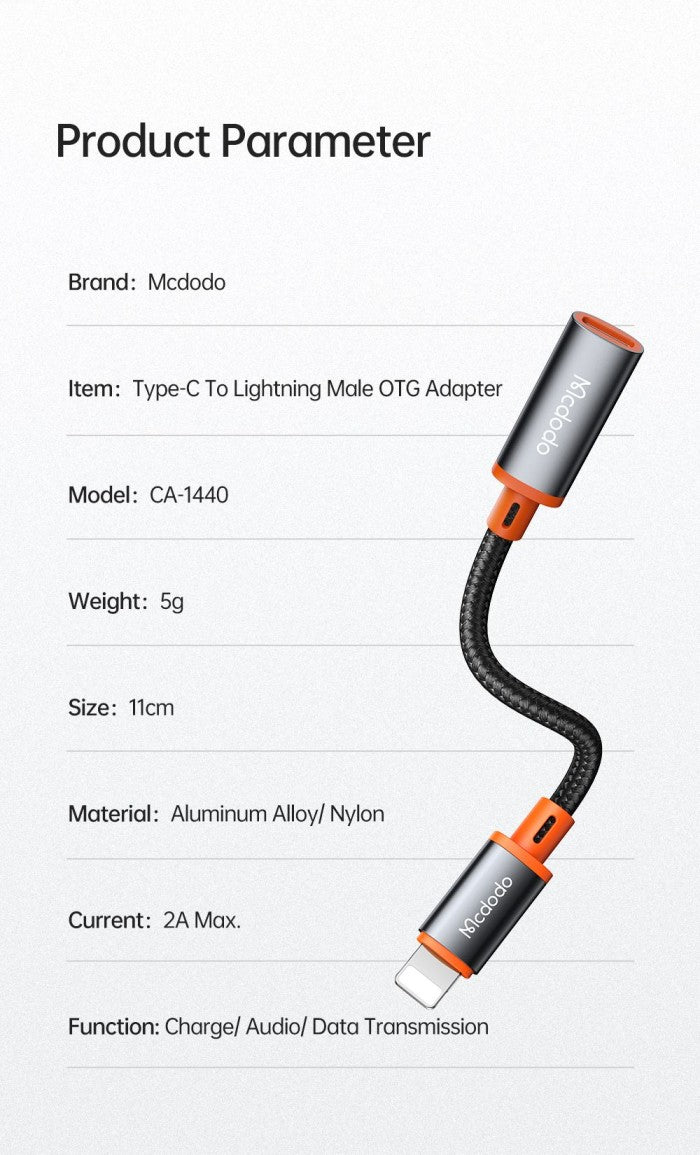 Mcdodo Converter USB-C Female to Lightning Male Support Audio+Transfer Data