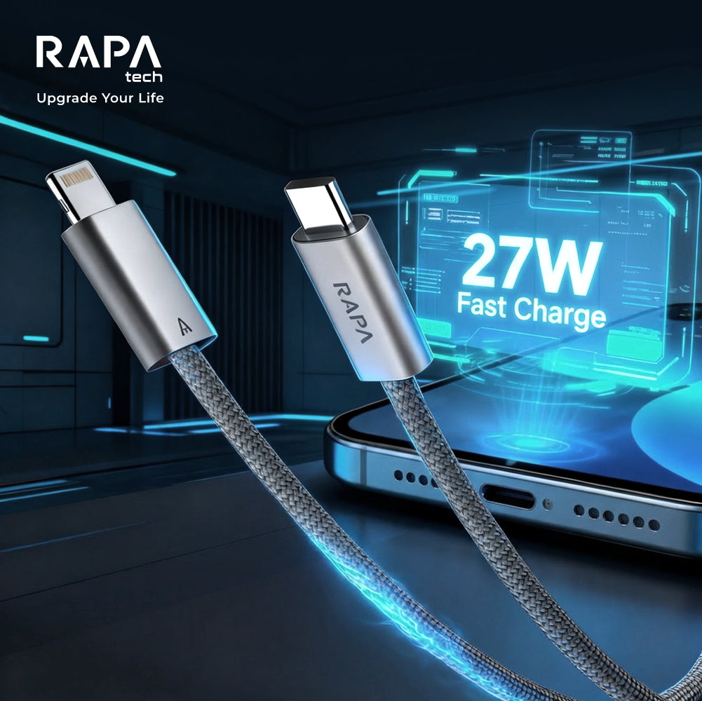 RAPAtech Line Flash USB-C to Lightning 27W Nylon Braided Fast Charging