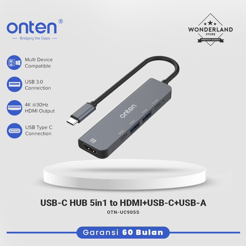 Onten Converter USB HUB USB-C 5in1 to HDMI+USB-C+PD3.0 USB-C Converter OTN-UC905S