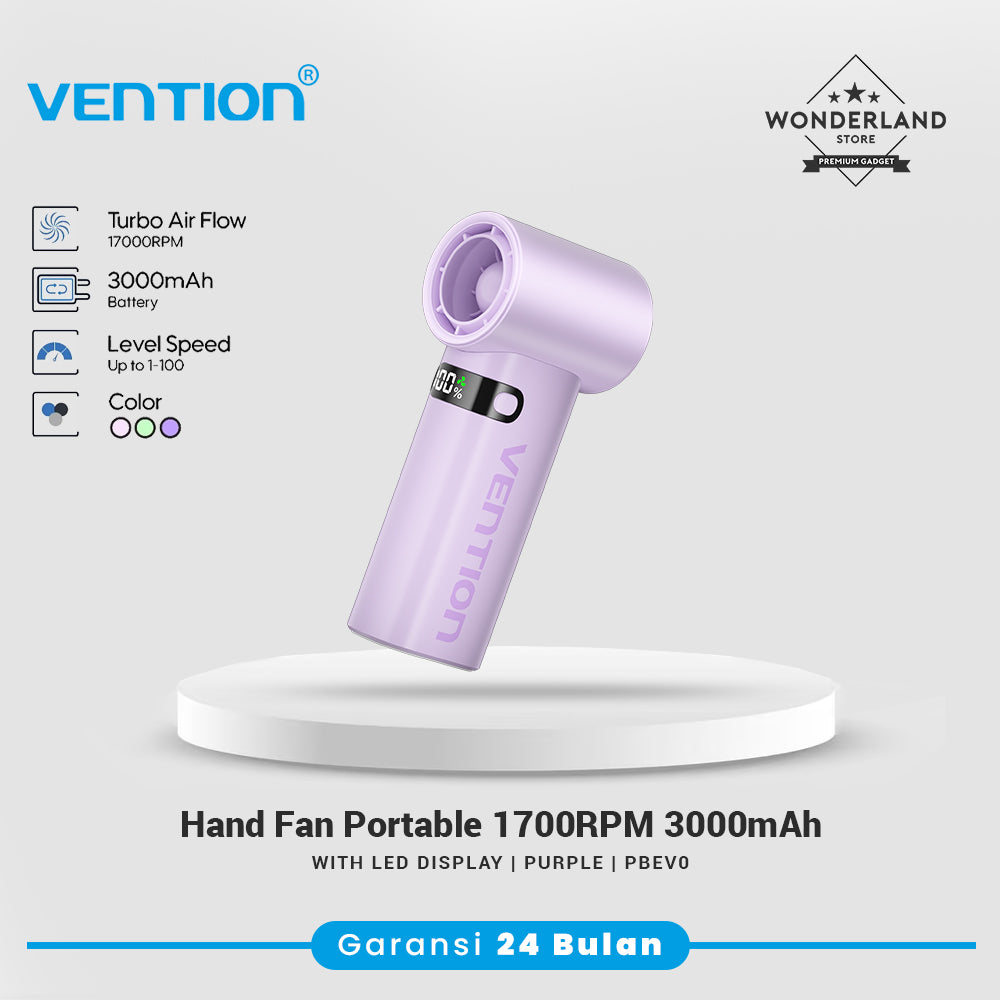 Vention Mini Fan Portable Kipas Angin Genggam Handheld 1700 RPM 3000mAh LED Display With Lanyard - PBE